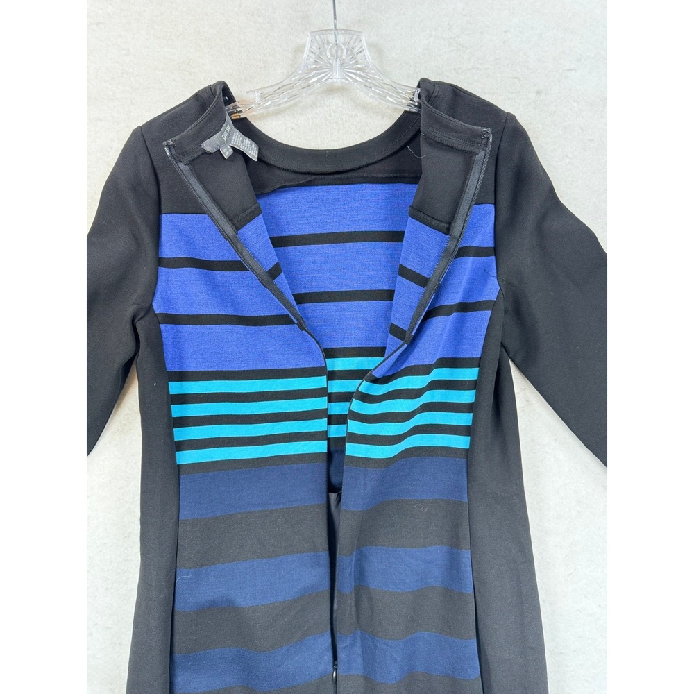 Per Se Blue Black Striped Colorblock Sheath Dress 3/4 Sleeve Pockets Size 8 - Picture 8 of 8
